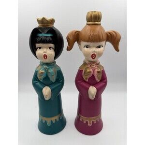 2 Vintage Atlantic Mold Ceramic Carolers Girls Christmas Choir Figurine 12” Tall